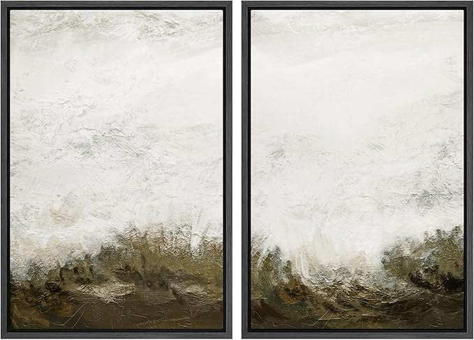 IDEA4WALL Framed Canvas Print Wall Art Set Grunge White Brown Color Field Landscape Abstract Shapes Illustrations Minimalism Decorative for Living Room, Bedroom, Office - 24"x36"x2 Black