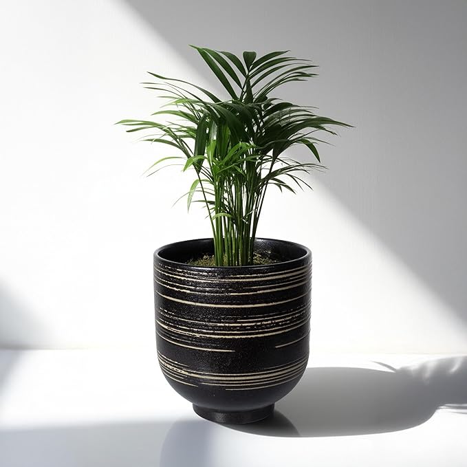 Large Black Ceramic Planter for Indoor Trees, Modern Indoor Floor Planter Pot for Olive Trees & Faux Olive Trees, Pottery Planter with Drainage for Real Plants