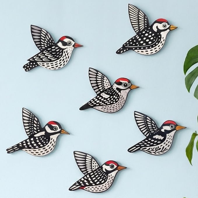 ARTINRENAISS Wooden Flying Birds Wall Decor, Scandinavian Rustic Wall Art Set Housewarming Gifts, 6 Pack Boho Birds Hanging Sign for Living Room, Bedroom, Kitchen