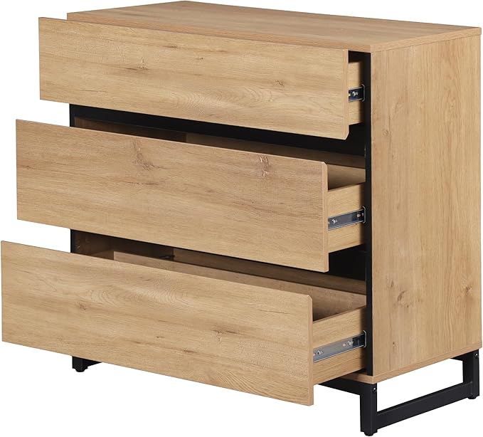WAMPAT Dresser for Bedroom, Closet Organizers and Storage with 3 Drawers, Chest of Drawers with Metal Base, Modern Wood Dresser for Living Room, Hallway, Entryway, Oak