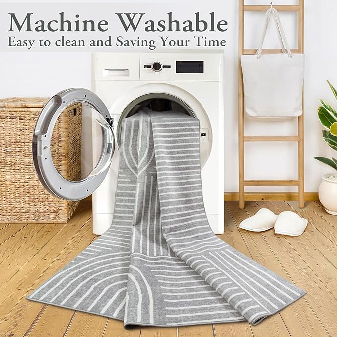 Lahome Abstract Washable Rugs, Soft Area Rugs 4x6 Non-Slip Grey Rug for Bedroom Entryway, Ultra-Thin Living Room Rugs Modern Throw Carpet for Nursery Kitchen Darrell (4'x6',Gray)