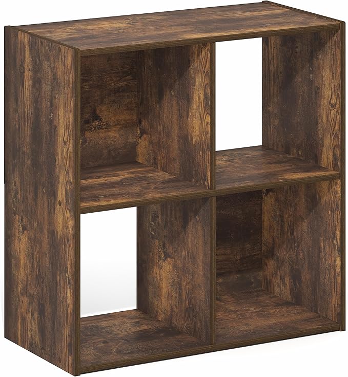 Furinno PELLI Book Shelf, 4-Cube Bookshelf with Open & Closed Back Cubes, 2 x 2 Storage Organizer Cabinet, 11.6 x 24.2 x 24.2, for Living Room, Bedroom, Home Office, Amber Pine