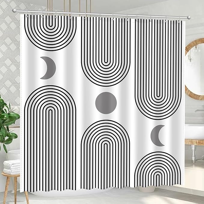 Boho Shower Curtains for Bathroom Mid Century Minimalist Abstract Aesthetic Modern Bathroom Decor Curtain Machine Washable Waterproof Fabric with 12 Hooks 72" W x 72" L