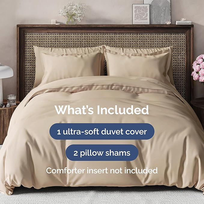 Duvet Cover Queen Size - Extra Soft Queen Size Duvet Cover - Lightweight, Breathable & Cozy - Easy Care & Fade Free with Zipper Closures & Ties - 90" x 90" Inches - (Cream) Comforter Not Included