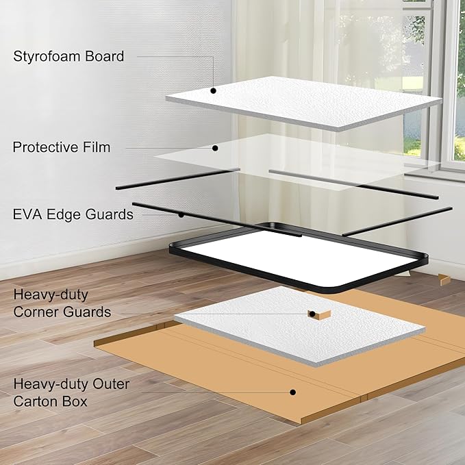 CIRCUMI Black Bathroom Mirror, 36"x72" Rectangular Mirror with Deep Metal Frame, Rounded Corner, Tempered Glass, Large Mirror for Wall, Over 2 Sinks, Installed Vertically/Horizontally, Crystal-Clear