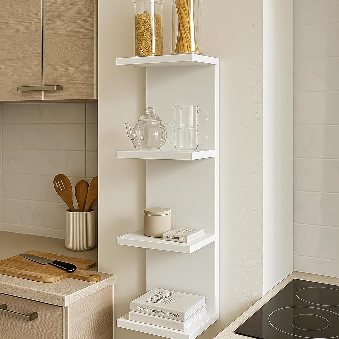 4 Tier Wall Shelf Unit,Vertical Column Floating Storage Home Decor Organizer,White Lack Wall Shelf for Bedroom,Living Room,Office Decor(1 Pack)