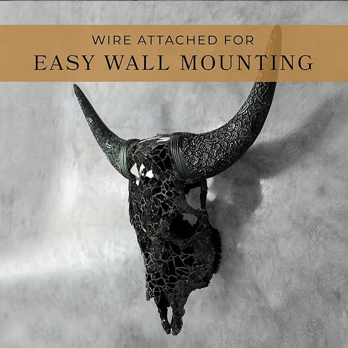 Skull Bliss - Hand-Crafted Real Authentic Taxidermy Cow Skull/Bull Skull Wall Decor with Horns/Real Animal Cow Skull Wall Decor (Hand-Carved Horns)