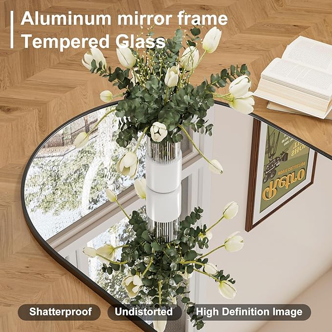 Black Arched Bathroom Mirror for Wall 30"X20" Wall Mirror for Living Room, Bedroom, Bathroom, Dressing Room Hanging Vanity Mirror for Wall Decoration.