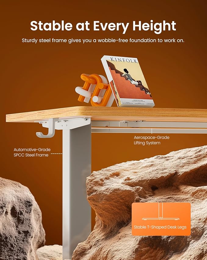 ErGear Height Adjustable Electric Standing Desk, 48 x 24 Inches Sit Stand up Desk, Memory Computer Home Office Desk with Two-Piece Desktop (Light Vintage Brown)