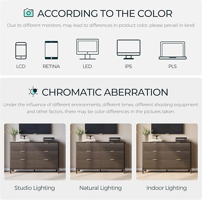 LINSY HOME Fluted 6 Drawer Double Dresser, 54" Wide Modern Chest of Drawers, Curved Profile Design, Mid Century Wood Dresser with Metal Handle for Bedroom, Living Room, Hallway, Entryway, Walnut