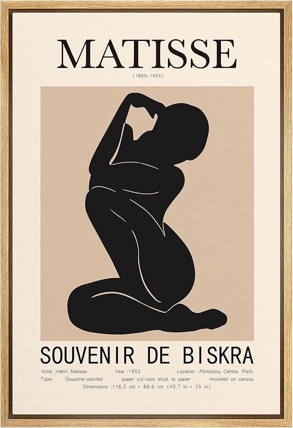 MUDECOR Framed Canvas Print Wall Art Henri Matisse Black & Tan Abstract Nude People Shapes Illustrations Modern Art Minimalist Multicolor Cool for Living Room, Bedroom, Office - 24"x36" Natural