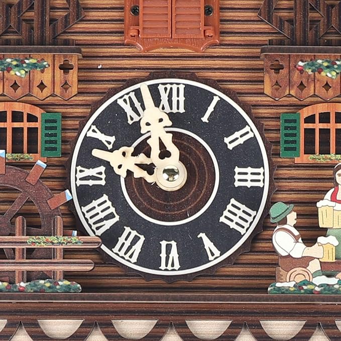 Cuckoo Clock, Retro Wooden Cuckoo Birdhouse Antique Wall Clock Forest Clock Home Decor Auto Swing with Singing Bird Vintage Chalet Design(No Battery) (Type C)