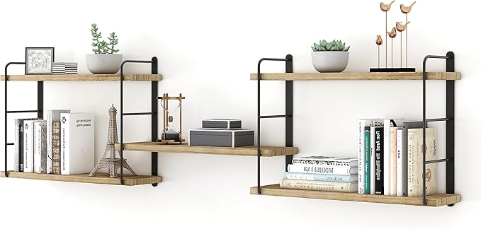 MXCSE Wall Shelves, Wall Mounted Floating Bookshelves, DIY Wood Hanging Shelves for Bedroom, Living Room, Easy Installation, 5 Shelves (Wooden, 50W x 17H)