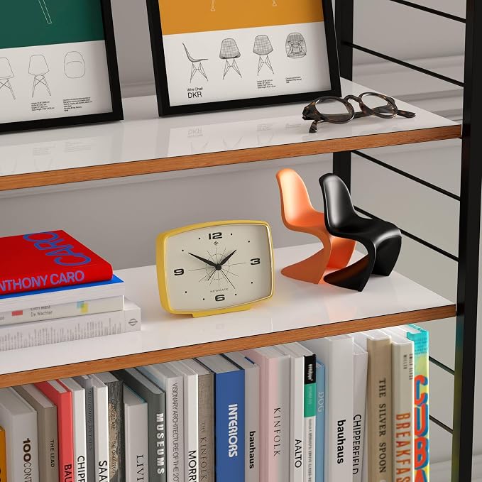 NEWGATE® Brooklyn Alarm Clock | Rectangular Retro Design | Citrus Yellow | Ideal for Bedside, Desk, Shelf & Mantel | Mid-Century Retro Bedroom & Office Accessory