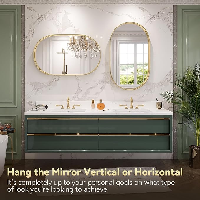 Brightify Gold Oval Mirror for Bathroom 20x36 Inch, Metal Framed Bathroom Vanity Mirrors Gold, Modern Wall Mirror for Bedroom Living Room Wall Decorative Hang Vertical and Horizontal