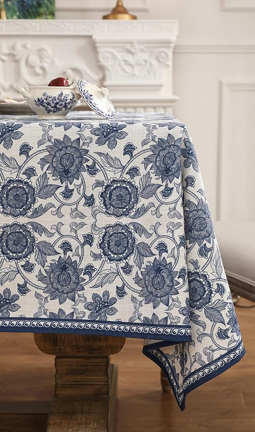 patdrea Designer Vintage Blue Rectangle Tablecloth,Linen Anti-Wrinkle Paisley Pattern Farmhouse Table Cloth,Decor Table Cover Cloth for Kitchen Dining,Christmas,Thanksgiving,63"x87"-Lantang a