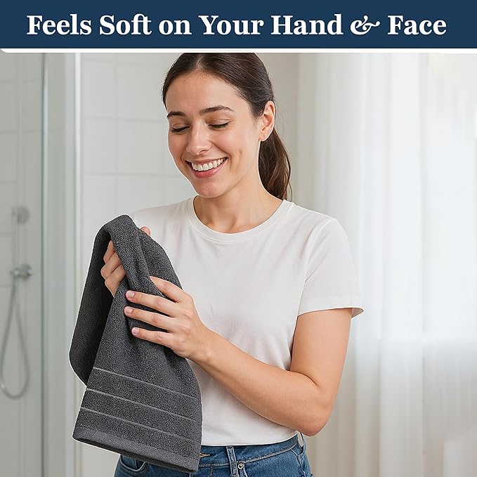 LANE LINEN Luxury Hand Towels Set of 4 (16"x28") - 100% Ringspun Cotton Hand Towel Set - Durable, Quick Dry, Ultra Soft & Highly Absorbent Hand Towels for Bathroom - Sustainably Produced - Cool Grey