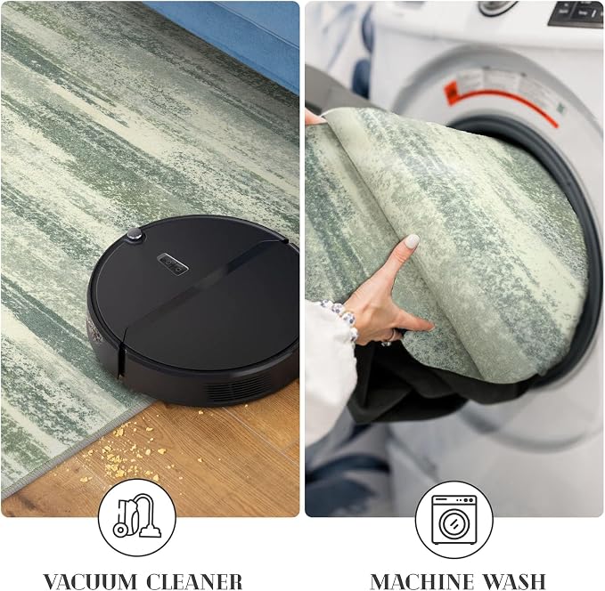 Lansny Modern Abstract Runner Rug 2x5, Sage Green Grey Washable Kitchen Runner Entryway Rug Mat Non-Slip Soft Hallway Rug Runner Thin Print Faux Wool Carpet for Bedroom Laundry Room Indoor