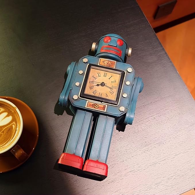 Robot Automatons Vintage Clock Bot Craft Cartoon Droid Model for Desktop Home Bedroom Office Robot Collection Boys Man Steampunk Festival Surprise Presents