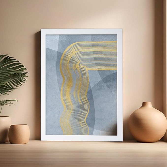 Poster Master Golden Lines Poster - Graphical Illustration Print - Abstract Design - Mid Century Modern Artwork - Visual Art - Chic Boho Artwork - Bedroom Decor - 16x20 White Framed