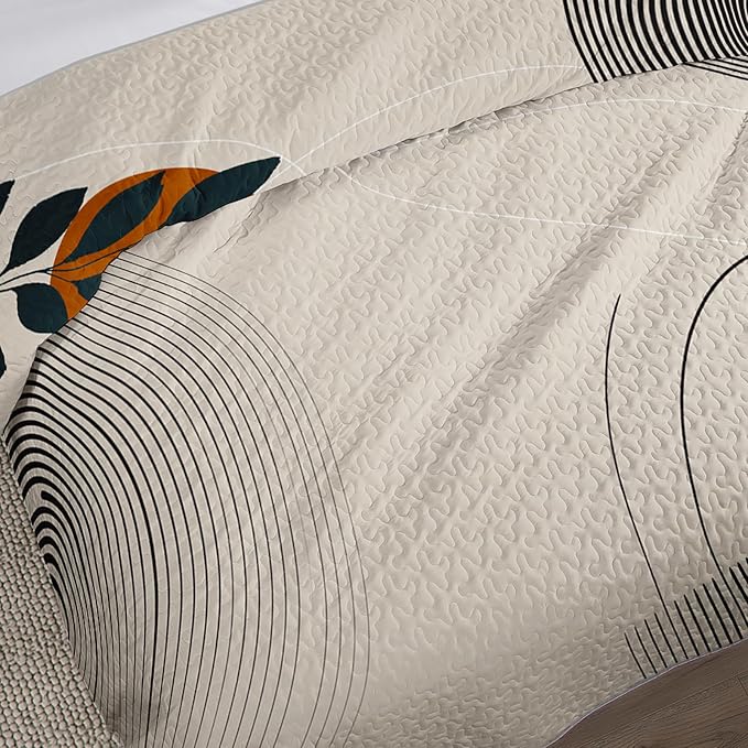 AILONEN Boho Mid Century Bedding Sets,Vintage Geometry Quilt Set King Size,Modern Minimalist Simplistic Bedspread Coverlet - Soft Lightweight 3Pcs 1 Quilt with 2 Pillowcases,Brown
