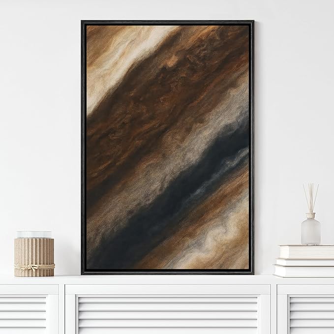 MUDECOR Framed Canvas Print Wall Art Earth Tone Marble Flow Abstract Brown and Cream Fluid Illustrations Fine Art Decorative Zen Multicolor Country/Farmhouse Retro for Bedroom - 24"x36" BLACK