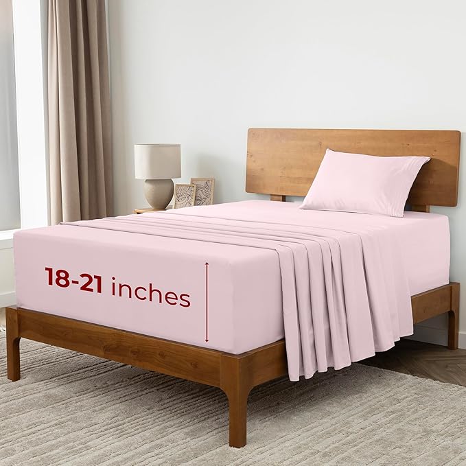Mellanni Extra Deep Twin XL Sheets - 3 PC Iconic Collection Bedding - Hotel Luxury, Ultra Soft, Cooling Bed Sheets - Wrinkle, Fade, Stain Resistant (Twin Extra Long, Blush Pink)