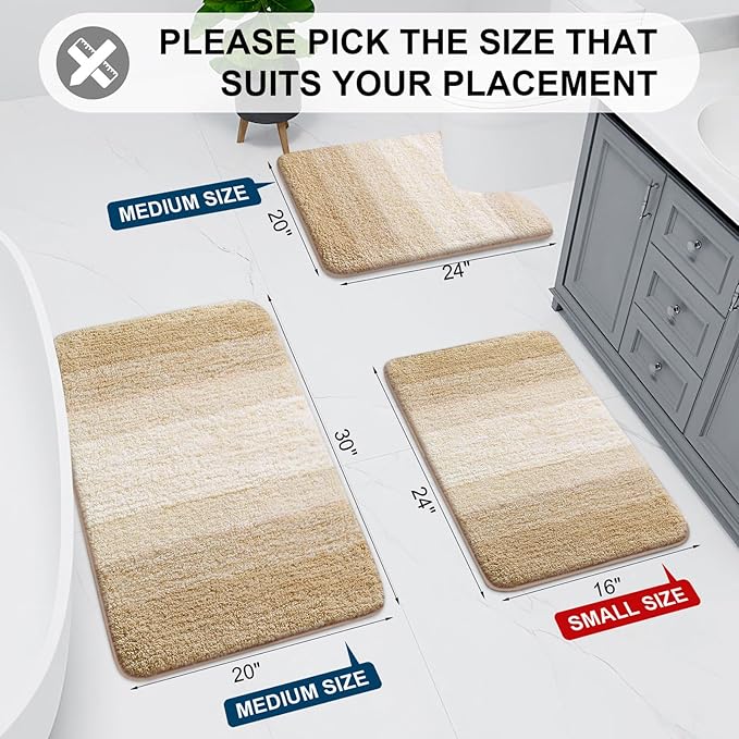 Arotive Microfiber Bathroom Rugs, Shaggy Soft and Absorbent Bath Rug, Non-Slip, Thick Plush Machine Washable Dry Bath Mats for Bathroom, Tub and Shower, 30x20, Camel, Rectangular