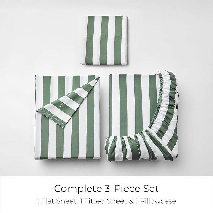 Mellanni Twin Sheets Set - 3 PC Iconic Collection Bedding - Hotel Luxury, Extra Soft, Cooling Bed Sheets - Wrinkle, Fade, Stain Resistant (Twin, Oxford Stripe Sage)