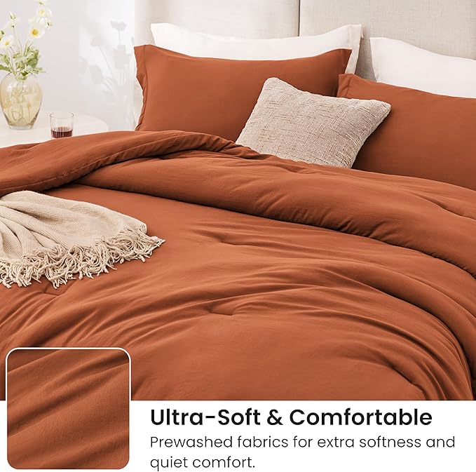 Love's cabin Terracotta King Size Comforter Set, 3-Piece Prewashed Bed Set with 1 Comforter (104 x 90 in) & 2 Pillowcases, Lightweight & Breathable for All Seasons