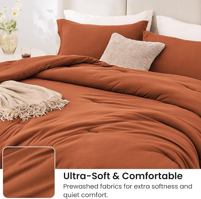 Love's cabin Terracotta Full Comforter Set, 3-Piece Prewashed Bed Set with 1 Comforter (79 x 90 in) & 2 Pillowcases, Lightweight & Breathable for All Seasons