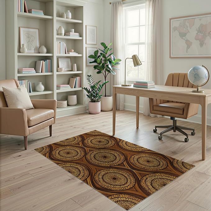 4'x6' Washable Abstract Geometric Area Rug, Black Flatwoven Floor Mat for Home Office, Gaming Room, Under Desk, Non-Slip Chair-Friendly Carpet | Ref:2229844