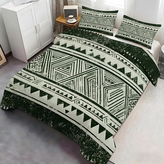 Boho Aztec Duvet Cover Full Size, Bohemian Exotic Southwestern Bedding Set 3 Piece, Geometric Striped Patterned Comforter Cover with Zipper Soft Microfiber, 2 Pillowcases