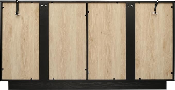 Sideboard Buffet Cabinet with Storage - Accent Storage Cabinet with 4 Glass Doors Adjustable Shelves,Black Wood Credenza for Living Room, Kitchen,Dining Room, Entryway (Black 4 Doors)