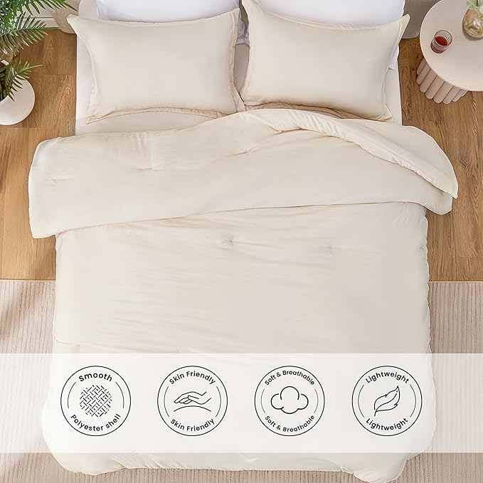 Love's cabin Beige Full Comforter Set, 3-Piece Prewashed Bed Set with 1 Comforter (79 x 90 in) & 2 Pillowcases, Lightweight & Breathable for All Seasons | Soft