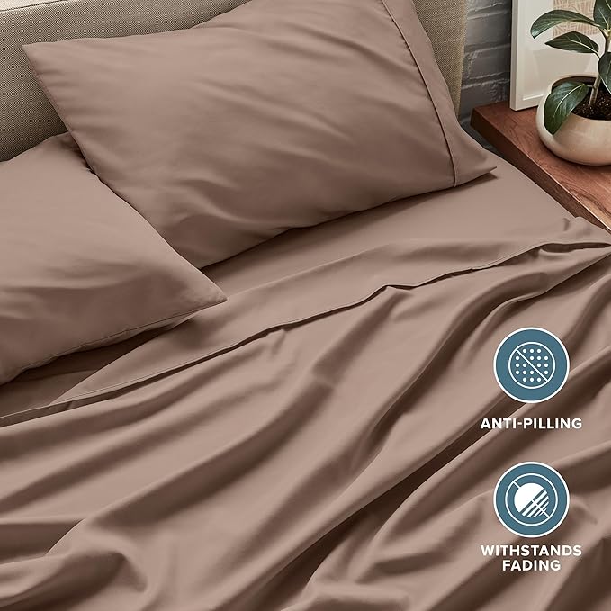 Bare Home Twin Sheet Set - 1800 Ultra-Soft Microfiber Twin Bed Sheets - Double Brushed - Deep Pockets - Easy Fit - 3 Piece Set - Bedding Sheets & Pillowcases (Twin, Taupe)