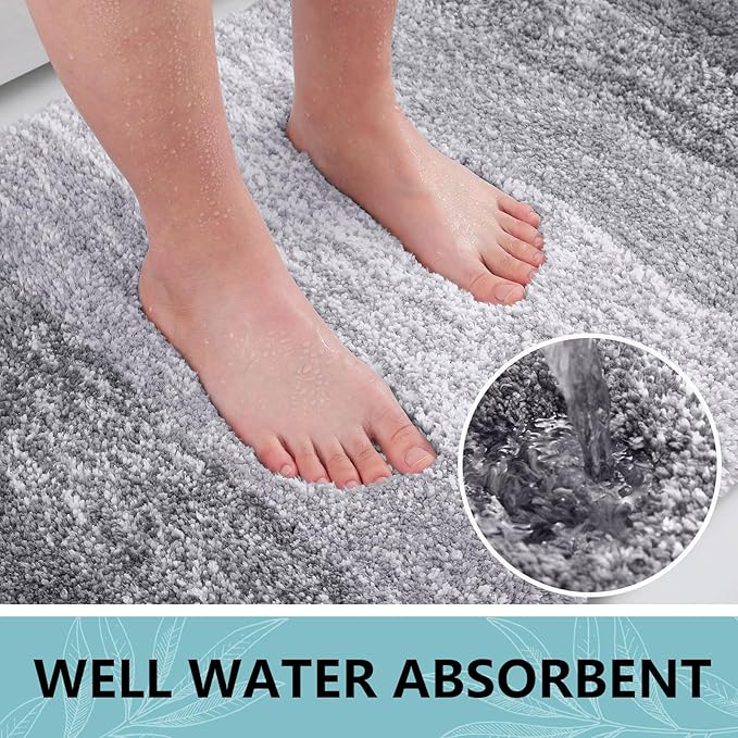 Arotive Microfiber Bathroom Rugs, Shaggy Soft and Absorbent Bath Rug, Non-Slip, Thick Plush Machine Washable Dry Bath Mats for Bathroom, Tub and Shower, 44x24, Grey, Rectangular