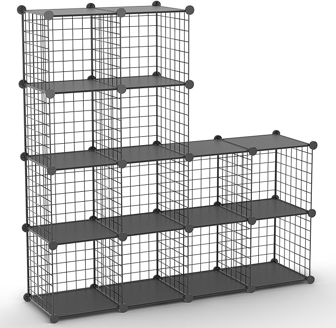 Wire Cube Storage Organizer, 12-Cube Metal Storage Shelves Bookshelf, Stackable Modular Closet Organizer for Bedroom Living Room, Office,Storage Shelves
