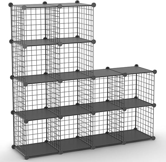 Wire Cube Storage Organizer, 12-Cube Metal Storage Shelves Bookshelf, Stackable Modular Closet Organizer for Bedroom Living Room, Office,Storage Shelves