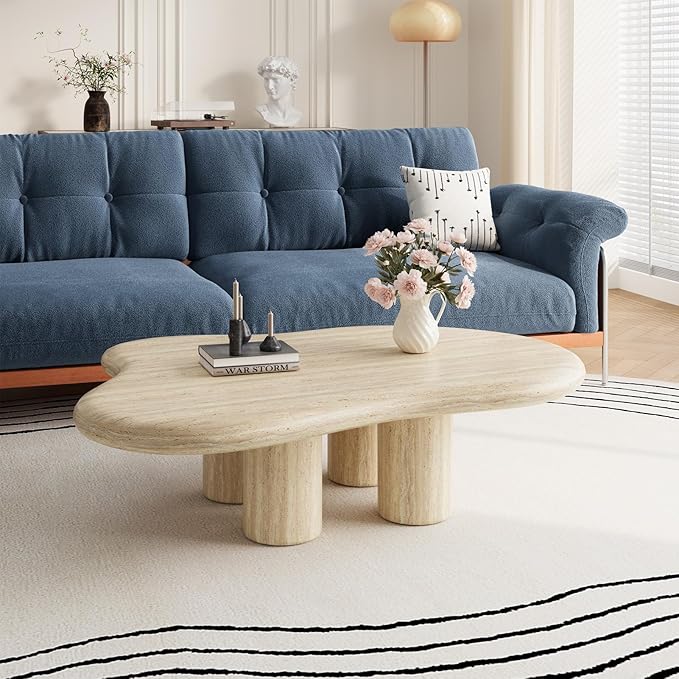 47.24" Cloud Coffee Table- Irregular Coffee Table Wood Modern Center Table with 4 Legs,Tea Table for Living Room Bedroom Apartment Farmhouse
