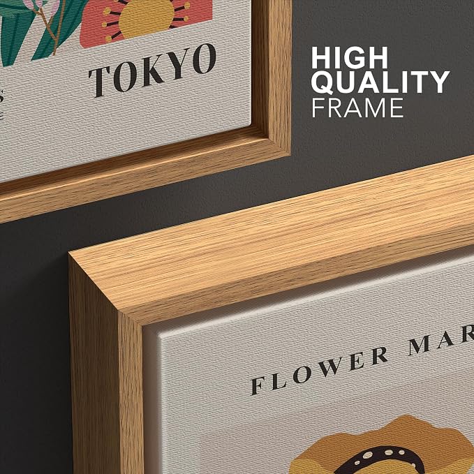wall26 Framed Canvas Print Wall Art Set Colorful Flower Market Exhibition Prints Nature Wilderness Illustrations Modern Art Decorative Floral Botanical Minimal Calm for Bedroom - 16"x24"x3 Natural