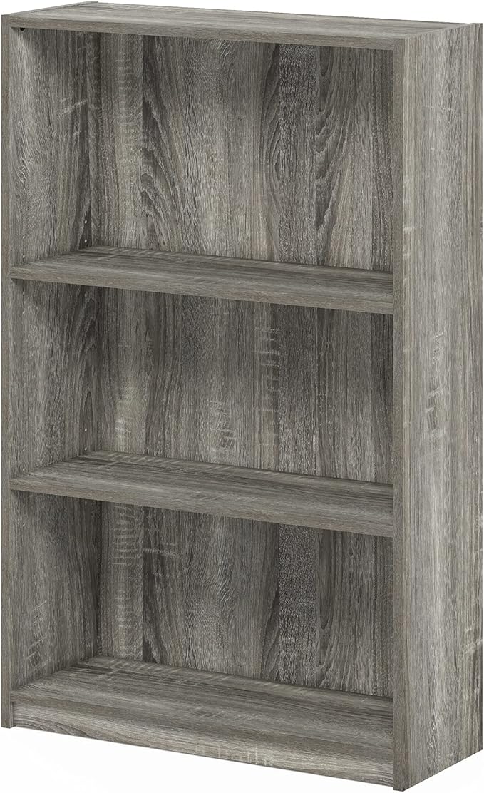 Furinno JAYA Book Shelf, 3-Tier Bookshelf, Bookcase with Adjustable Shelves, 9.5 x 24.5 x 40.3, for Organization and Storage, for Living Room, Bedroom, Home Office, French Oak