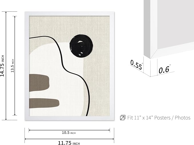 Poster Master Linen Shapes Poster – Lines on Linen Print – Chic Boho Art – Modern Abstract Artwork – Mid-Century Modern Piece – Great Bedroom or Living Room Decor – 11x14 White Framed