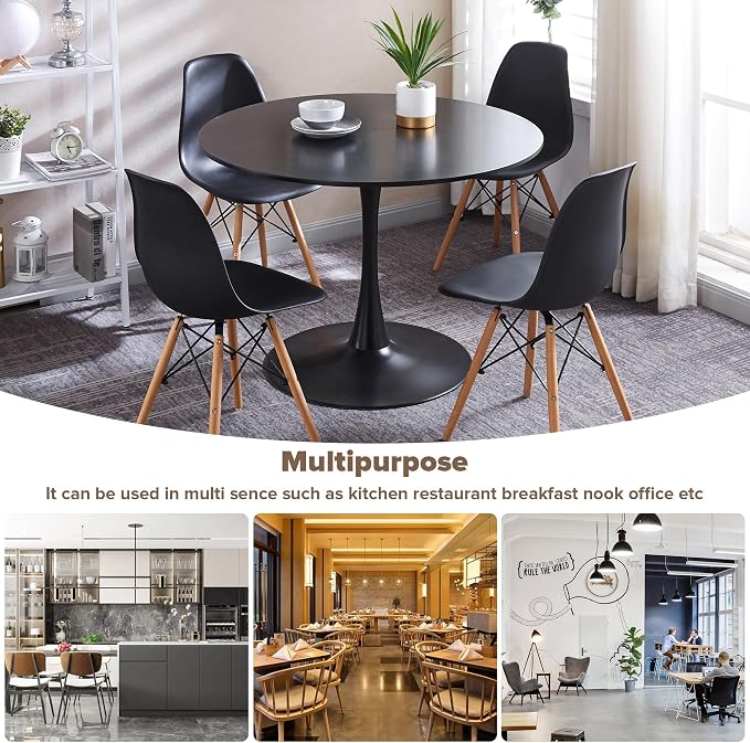 5 Piece Dining Table Set,31" Round Dining Table Set for 4,Modern Kitchen Table and Chairs for Dining Room & Coffee Shop & Small Spaces,Black