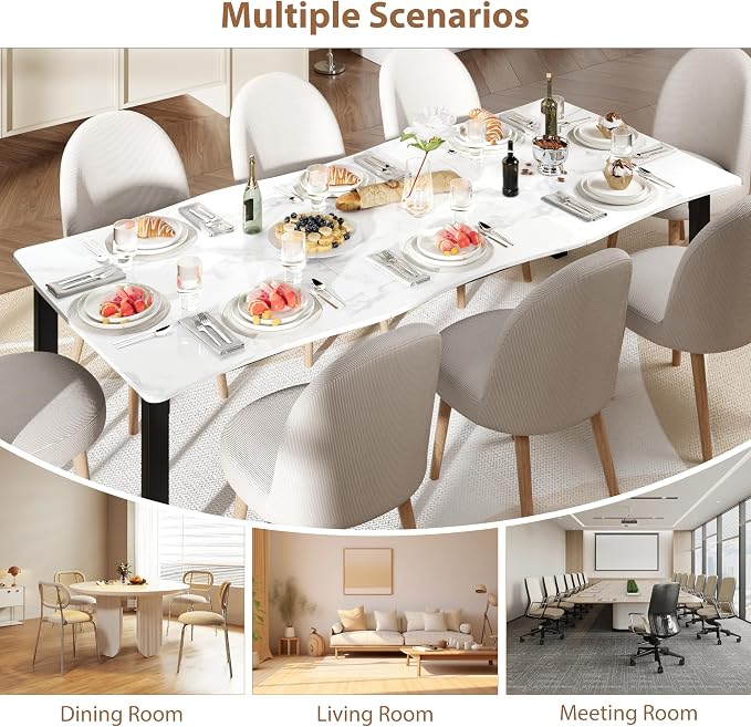 Garvee Dining Room Table for 6-8 People, 71” Dining Table, Rectangular Kitchen Table with Iron Legs, Quick Assembly, 300 Lbs Capacity, for Dining Room, Kitchen and Living Room, Marble