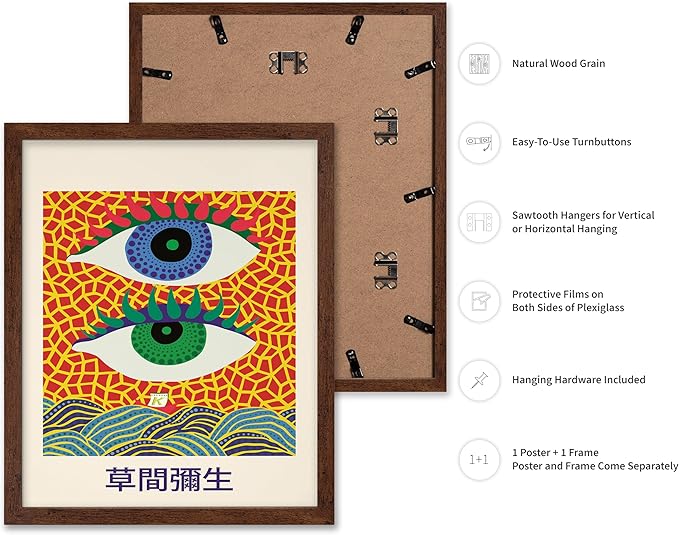Poster Master Vintage Poster - Retro Pop Art Print - Gift for Artist, Friend - Two Eyes, Japanese, Dots, Modern, Abstract - Wall Decor for Living Room, Office, 16x20 Brown Framed