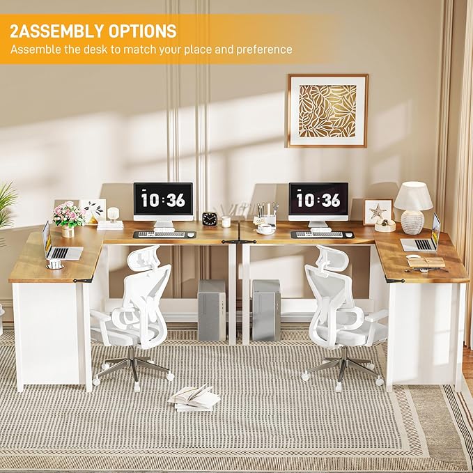 Vabches Farmhouse 50.39" L Shaped Executive Desk, Wood Corner Computer Desk for Home Office Work and Study, Sturdy Writing Workstation, Unique White