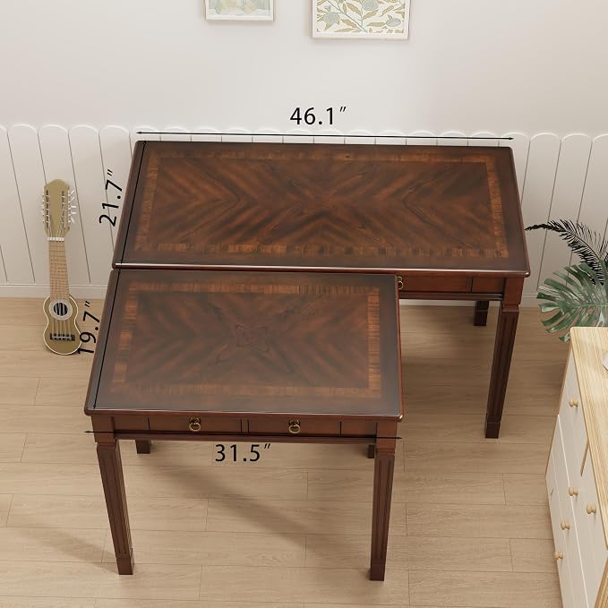 Large Computer Desk With 2 Storage Drawers, 46" Home Office Desks- , Elegant Wood Writing Desks with Carved Legs, Classic Vanity Dressing Table for Living Room, Easy Assembly, Caramel Brown BSZ-D1258
