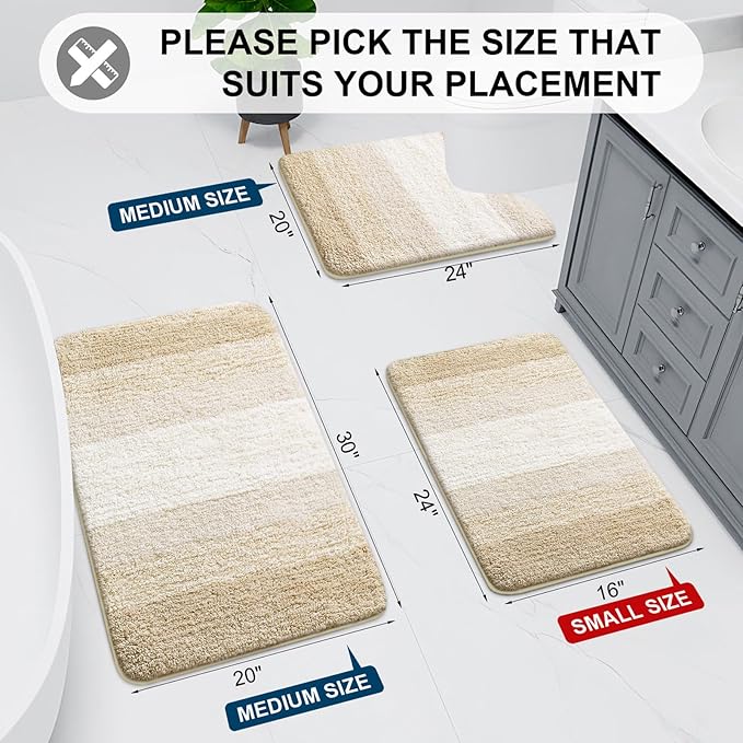 Arotive Microfiber Bathroom Rugs, Shaggy Soft and Absorbent Bath Rug, Non-Slip, Thick Plush Machine Washable Dry Bath Mats for Bathroom, Tub and Shower, 44x24, Light Beige, Rectangular