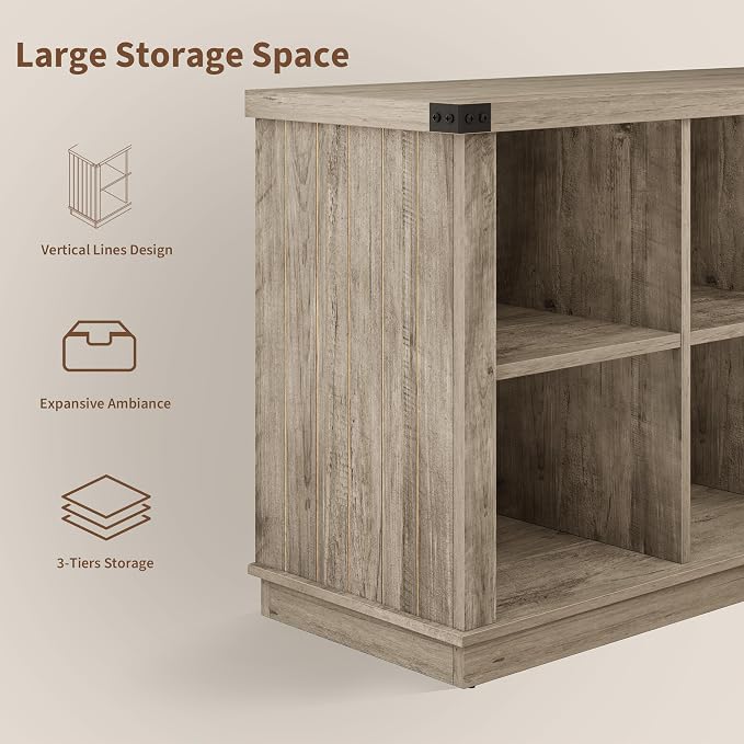 GarveeHome 8 Cube Storage Organizer Bookshelf, Farmhouse Horizontal Bookcase, 62 in Wood Storage Bookcase for Entryway, Long Low Bookshelves for Living Room (Grey, 8 Cube)